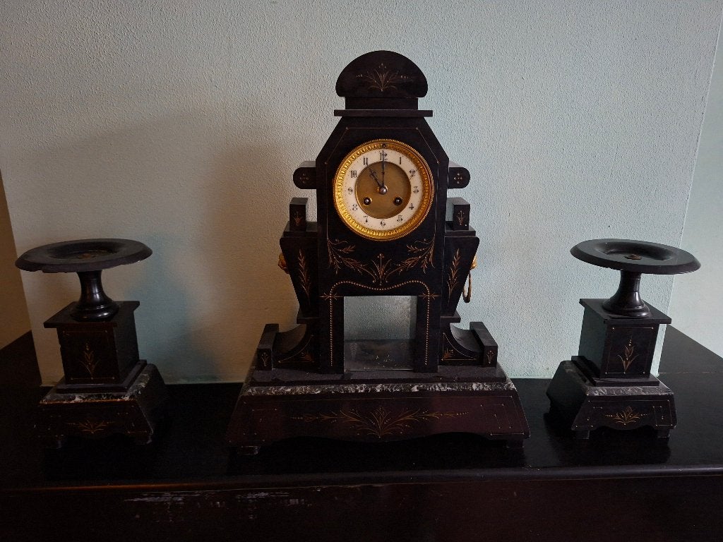 zwart marmeren pendule set, Antiek en Kunst, Ophalen