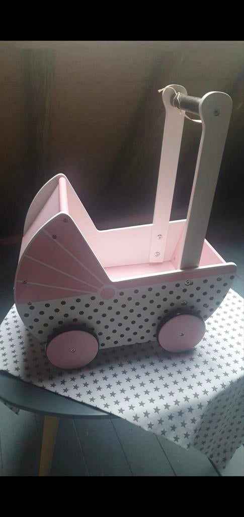 Nieuw houten kinderwagentje - Roze met stippen, Ophalen of Verzenden, Nieuw, Overige typen, Met wieltjes