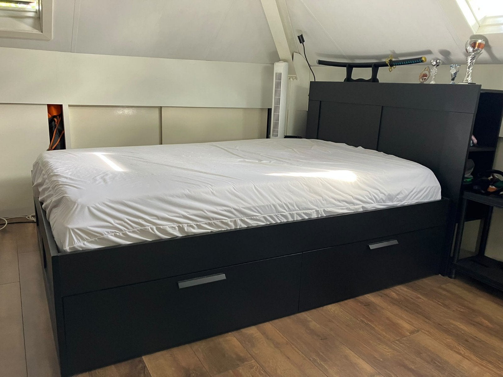IKEA BRIMNES bed 140x200 zwart met 4 lades, Huis en Inrichting, Gebruikt, Zwart, Tweepersoons, 200 cm