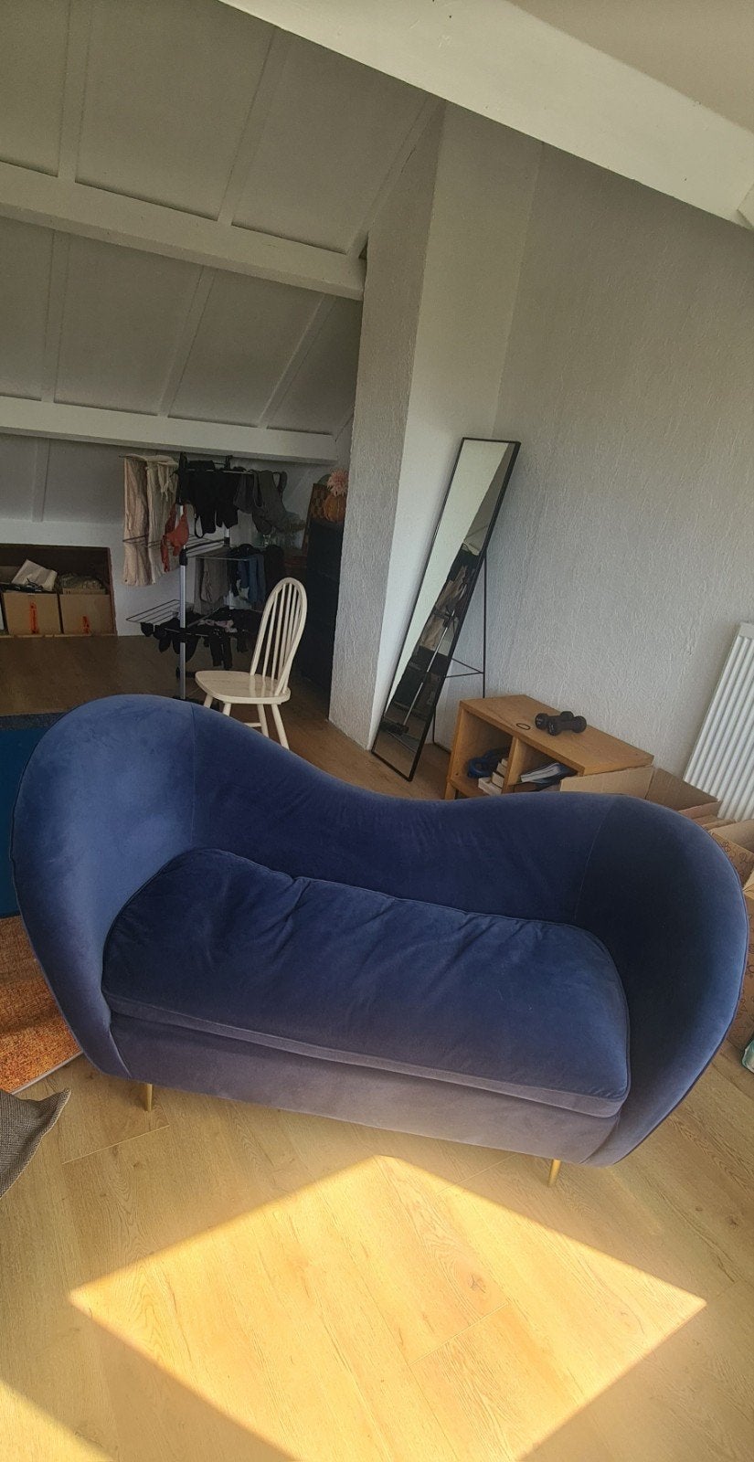 Velvet Blauwe Tweepersoonsbank, Ophalen, Modern, Velvet, 150 tot 200 cm, Tweepersoons