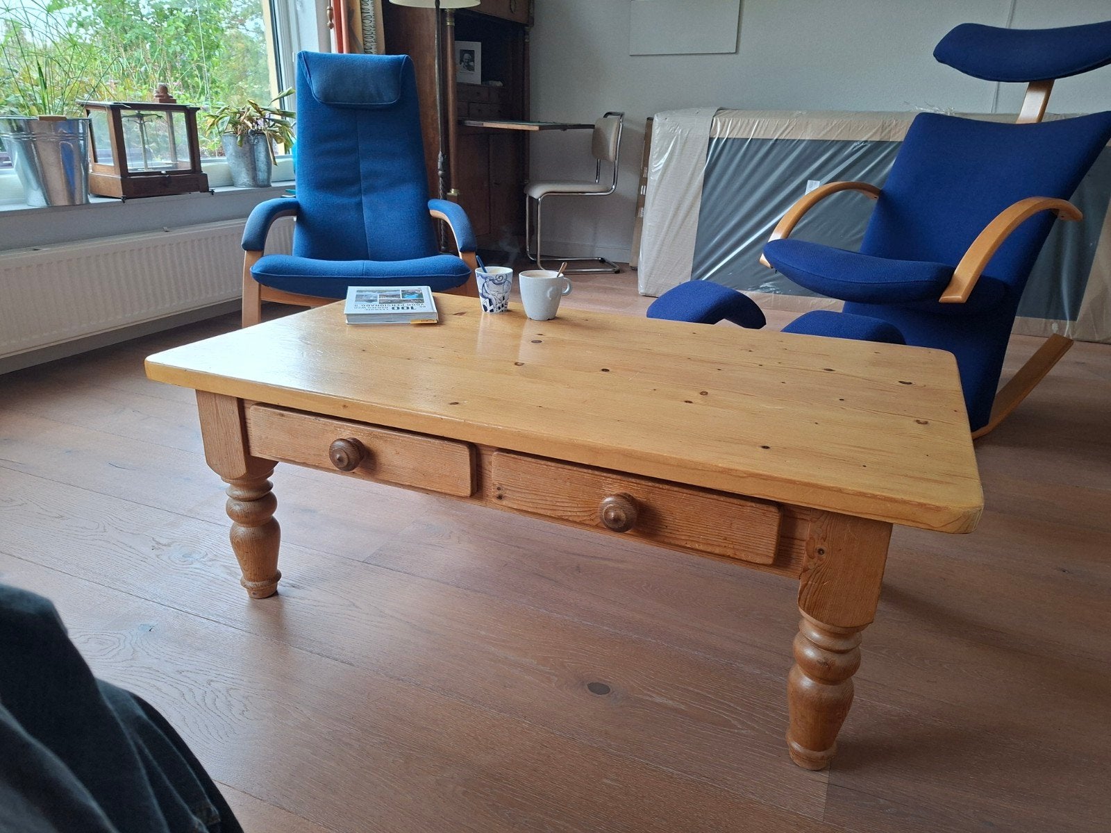 Grenen houten salontafel, Ophalen, Gebruikt, 100 tot 150 cm, 50 tot 100 cm