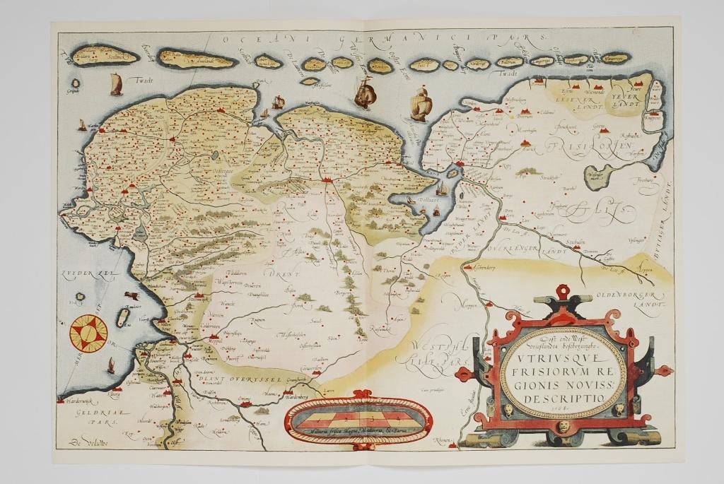 Oude landkaart Friesland Groningen Ostfriesland 1568, Boeken, Verzenden, Voor 1800, Nederland, Landkaart