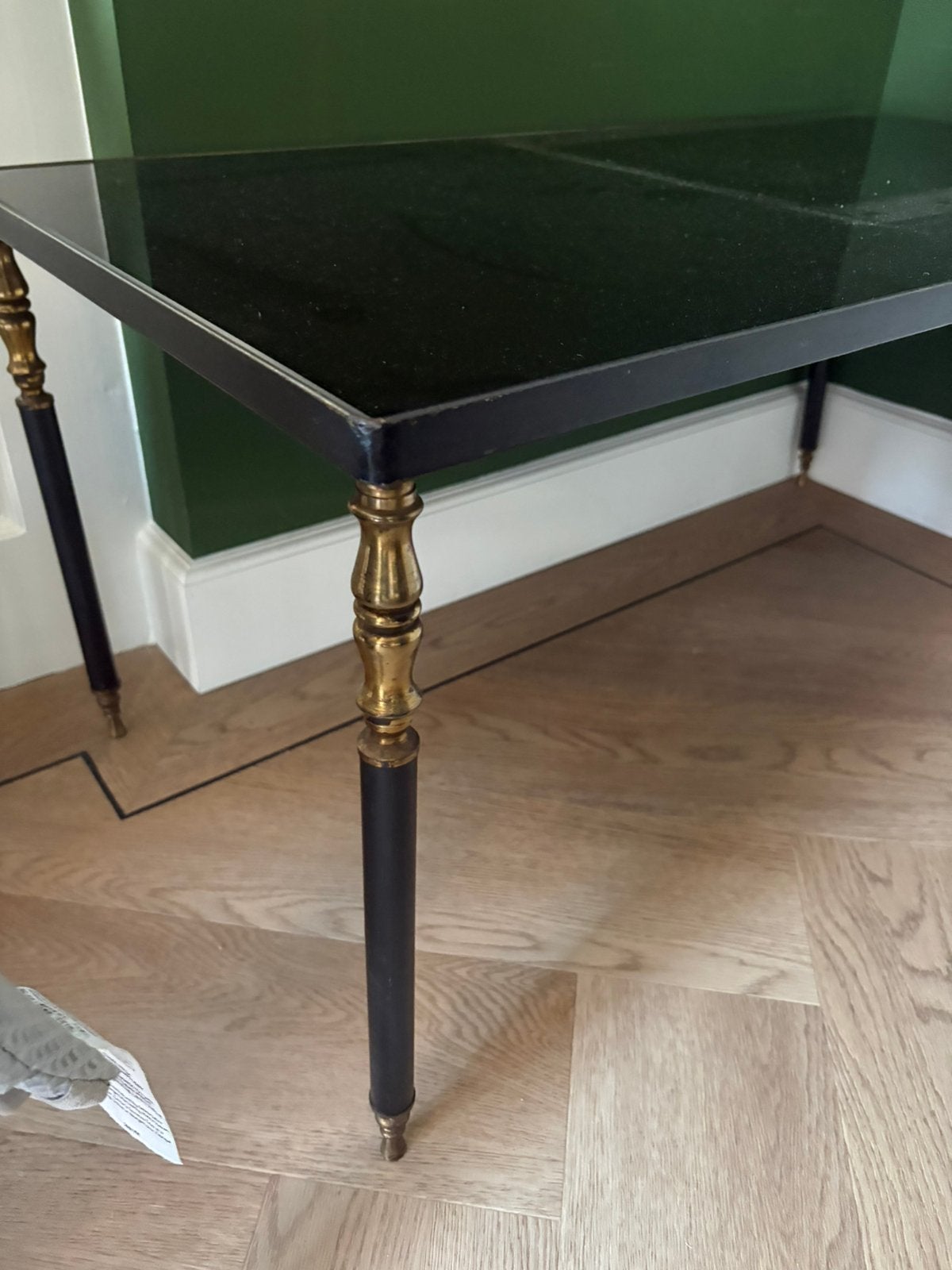 Vintage salontafel glas, zwart met goud, Ophalen, Minder dan 50 cm, 50 tot 100 cm, Vintage