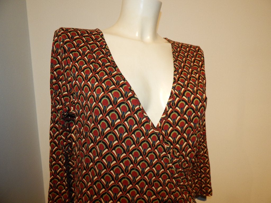 King Louie bordeaux rode jurk waaier look print gesmockt L, Kleding | Dames, Meerkleurig, Maat 42/44 (L), Ophalen of Verzenden