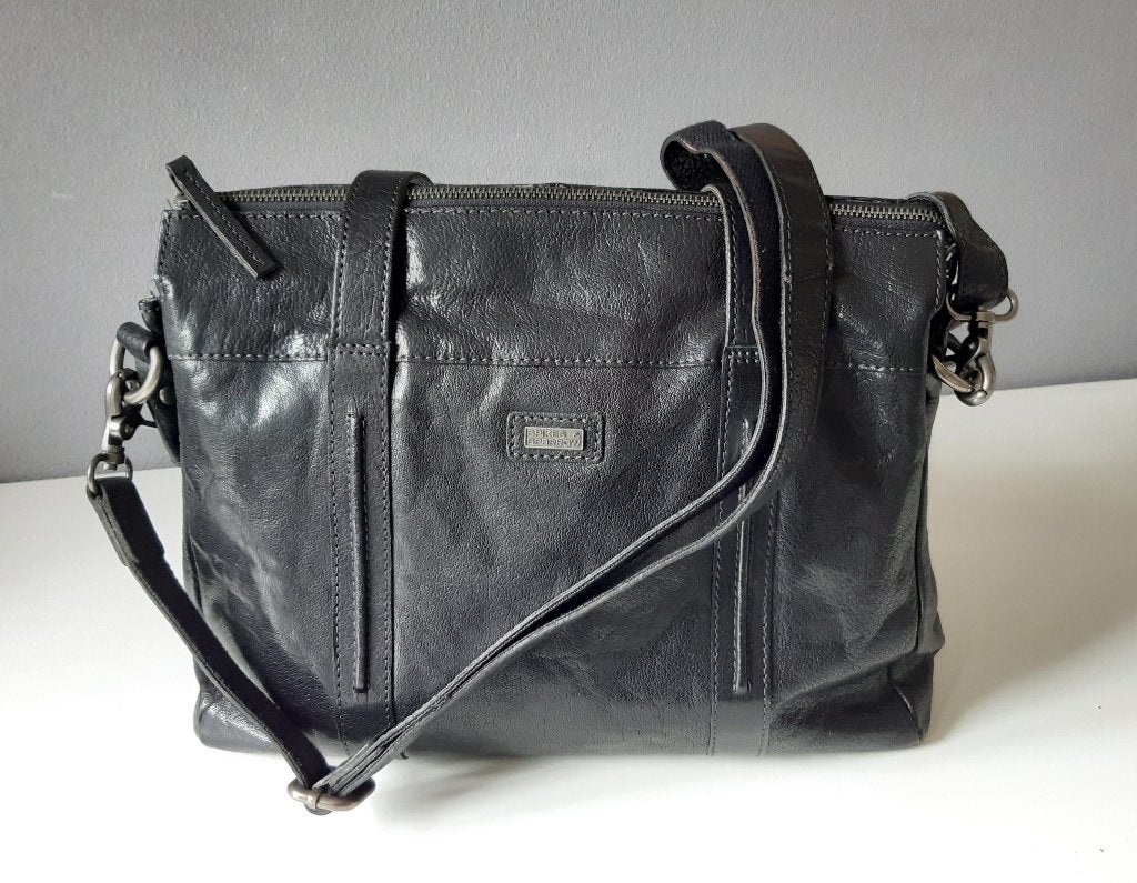Schoudertas handtas laptop tas leer zwart Spikes & Sparrow, Ophalen of Verzenden, Zo goed als nieuw, Zwart, Handtas
