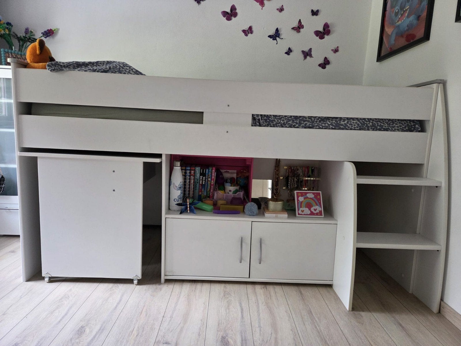 Halfhoogslaper Reverse Leenbakker met bureau en kast, Kinderen en Baby's, Ophalen, 85 tot 100 cm, Gebruikt, Hoogslaper of Stapelbed