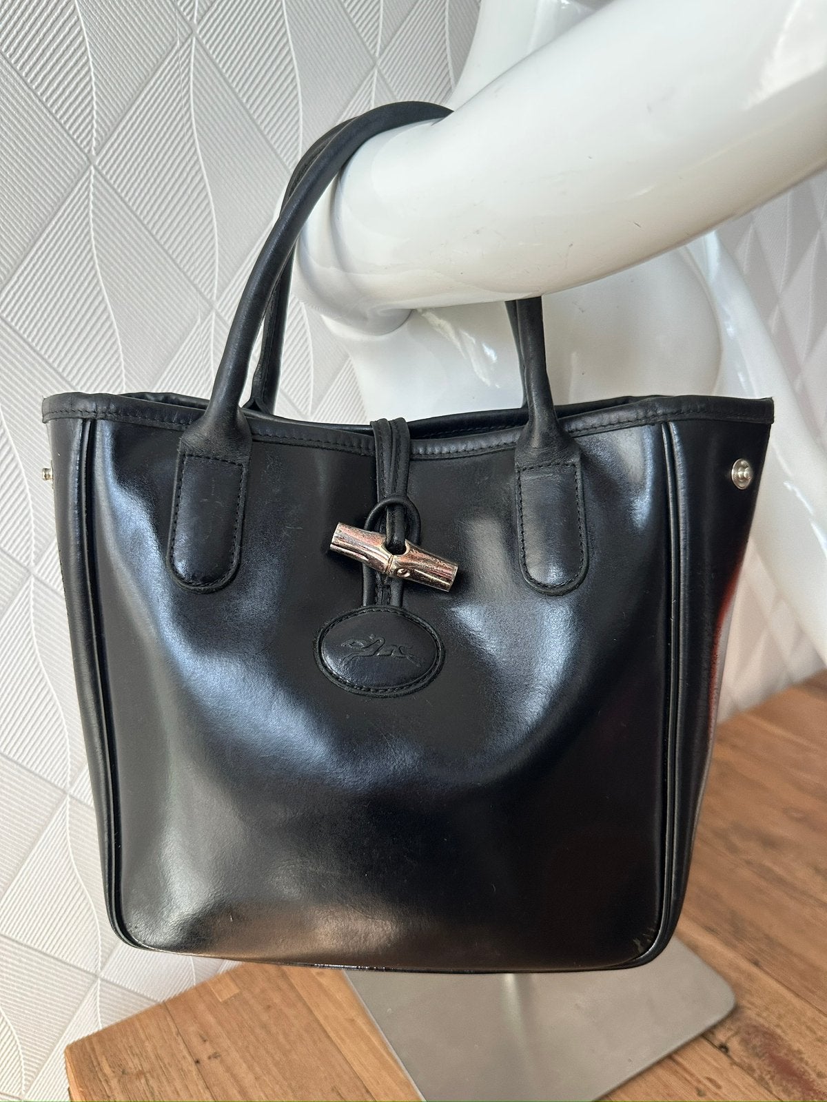 Longchamp leren handtas, Ophalen of Verzenden, Gebruikt, Zwart, Handtas