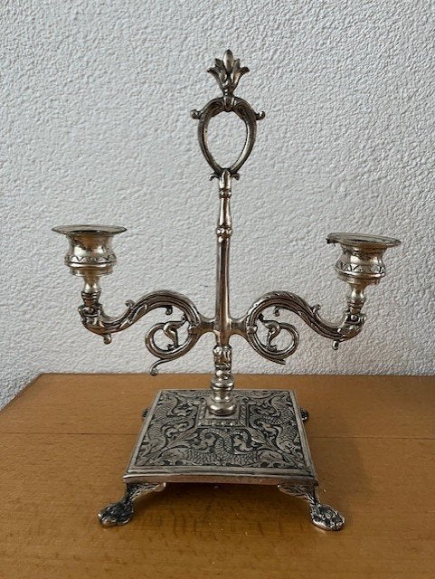 Mooie kandelaar voor 2 kaarsen, Ophalen of Verzenden, Zo goed als nieuw, Metaal, 27 cm