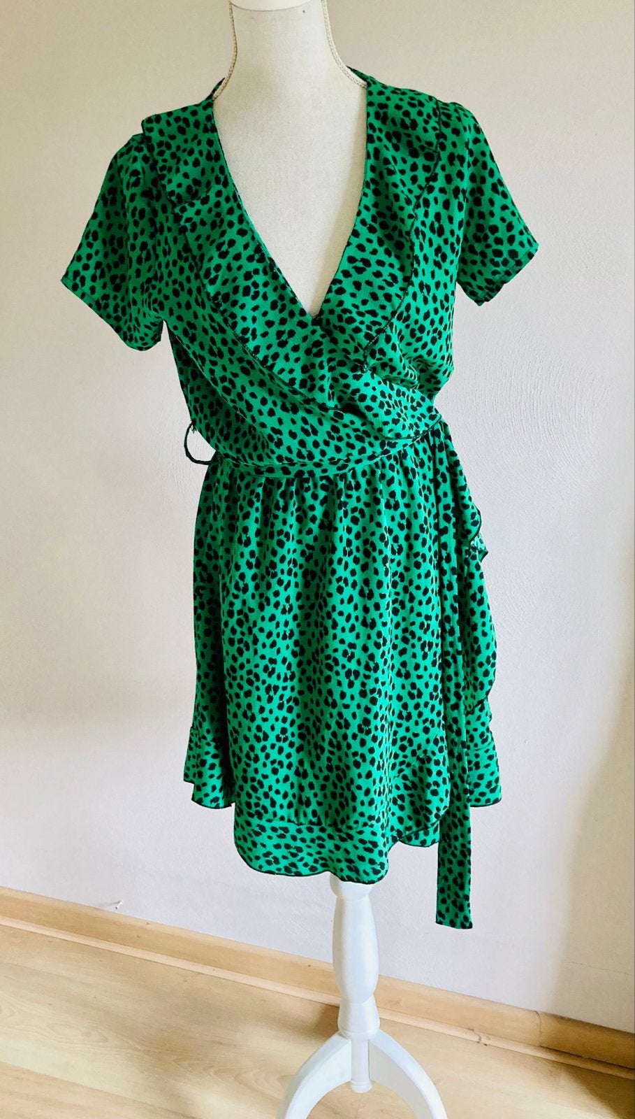 Ambika Groene Jurk met Luipaardprint - Maat S, Ophalen, Zo goed als nieuw, Maat 36 (S), Boven de knie