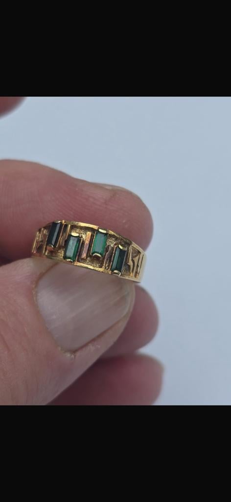 Damesring 14 karaat met 4 smaragdjes, Sieraden, Tassen en Uiterlijk, Ringen, Gebruikt, Ophalen of Verzenden, Kleiner dan 17, Dame