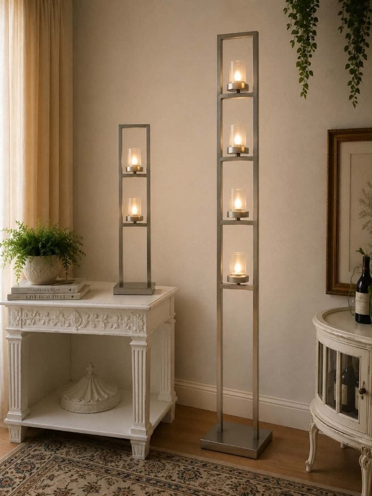Design Vloerlamp + tafellamp set - geborsteld staal - modern, Huis en Inrichting, Lampen | Tafellampen, Ophalen, Overige merken