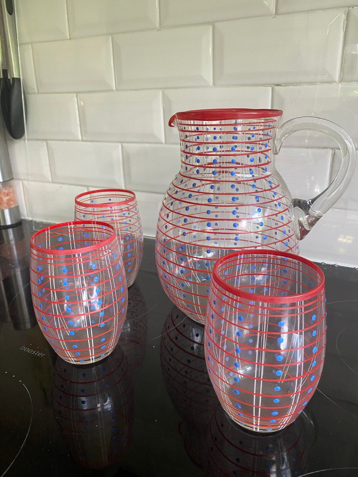 Waterkan  met 3 glazen - Handbeschilderd (1930), Antiek en Kunst, Ophalen of Verzenden