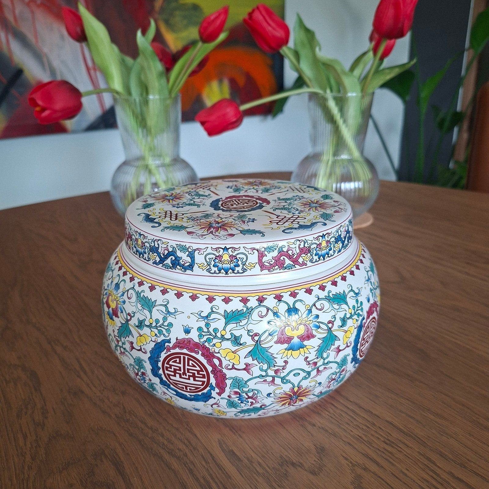Chinese trommel, met zegel merk, ijzer rode Qianlong merk, Verzenden