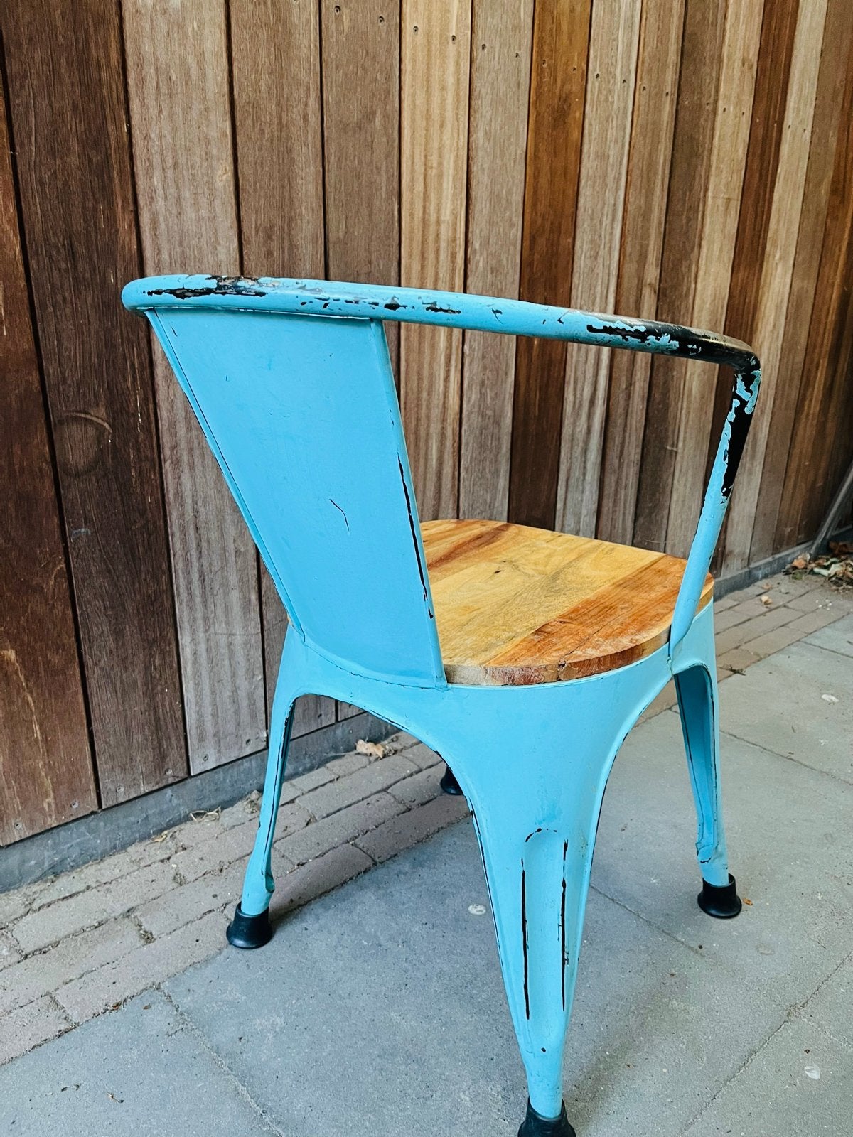 Loods 5 stoelen (4 stuks): blauw en wit metaal/hout, Ophalen, Gebruikt, Overige kleuren, Vier