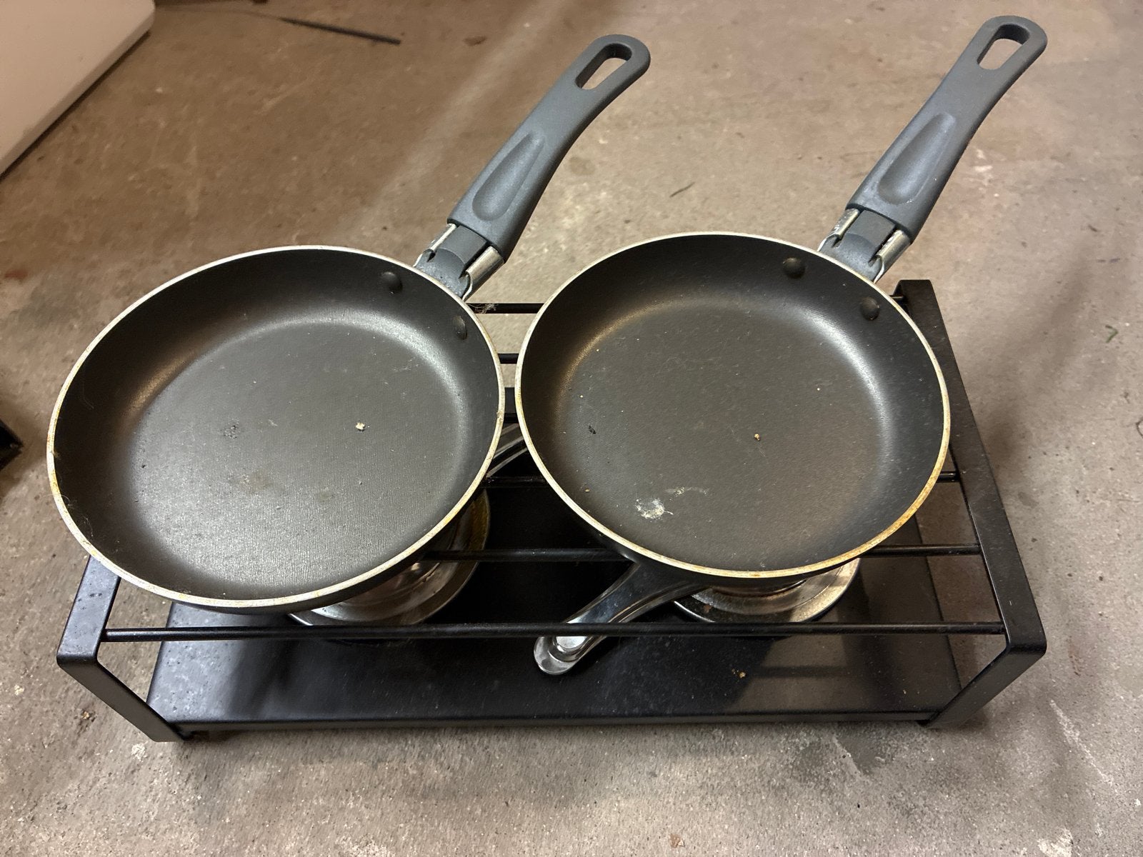 Spiritusbrandertje 2-pits, warmhouder, gourmetstel, Ophalen, Koekenpan, Gebruikt, Antiaanbaklaag