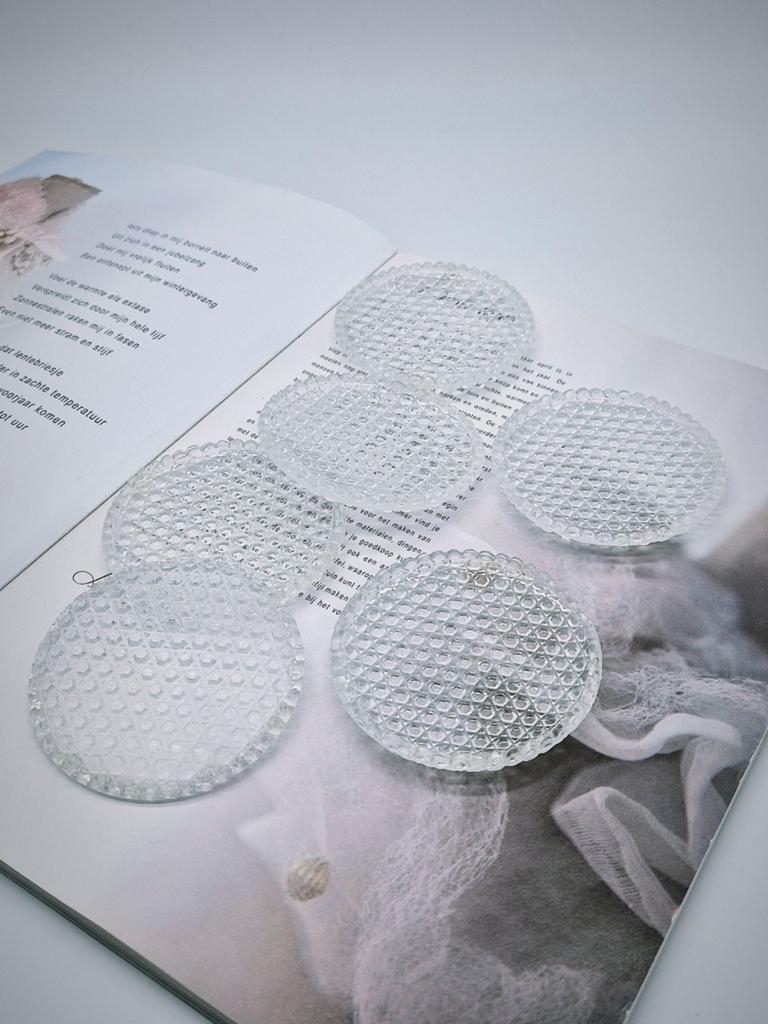 Vintage glazen onderzetters met bubbelpatroon, Ophalen of Verzenden