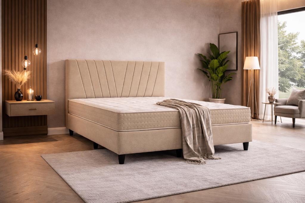 Boxspring Sun 2 persoons 140 x 200 Zandkleur, Ophalen, Beige, Zouavenstraat 6 denbosch (let op geen bezoek adres), 140 cm