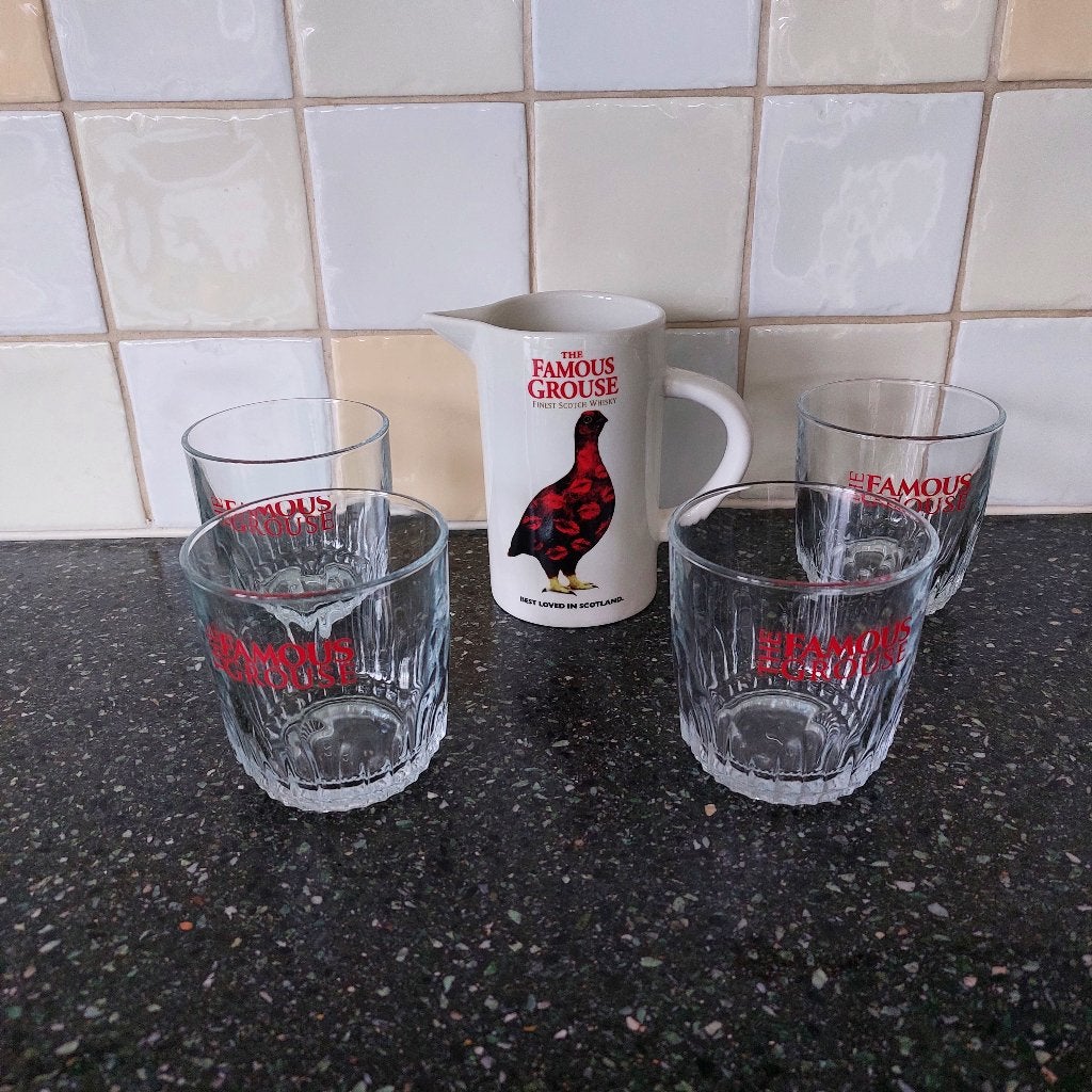 The Famous Grouse whisky kan plus 4 glazen, Verzamelen, Ophalen of Verzenden, Overige typen