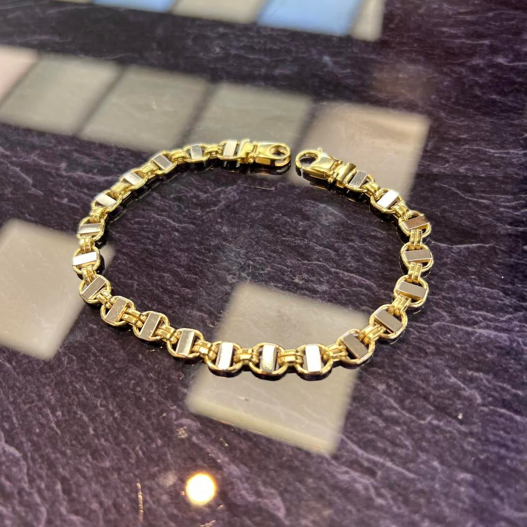 14 karaat gouden armband flat magnum kingsley schakel, Ophalen of Verzenden, Nieuw, Goud