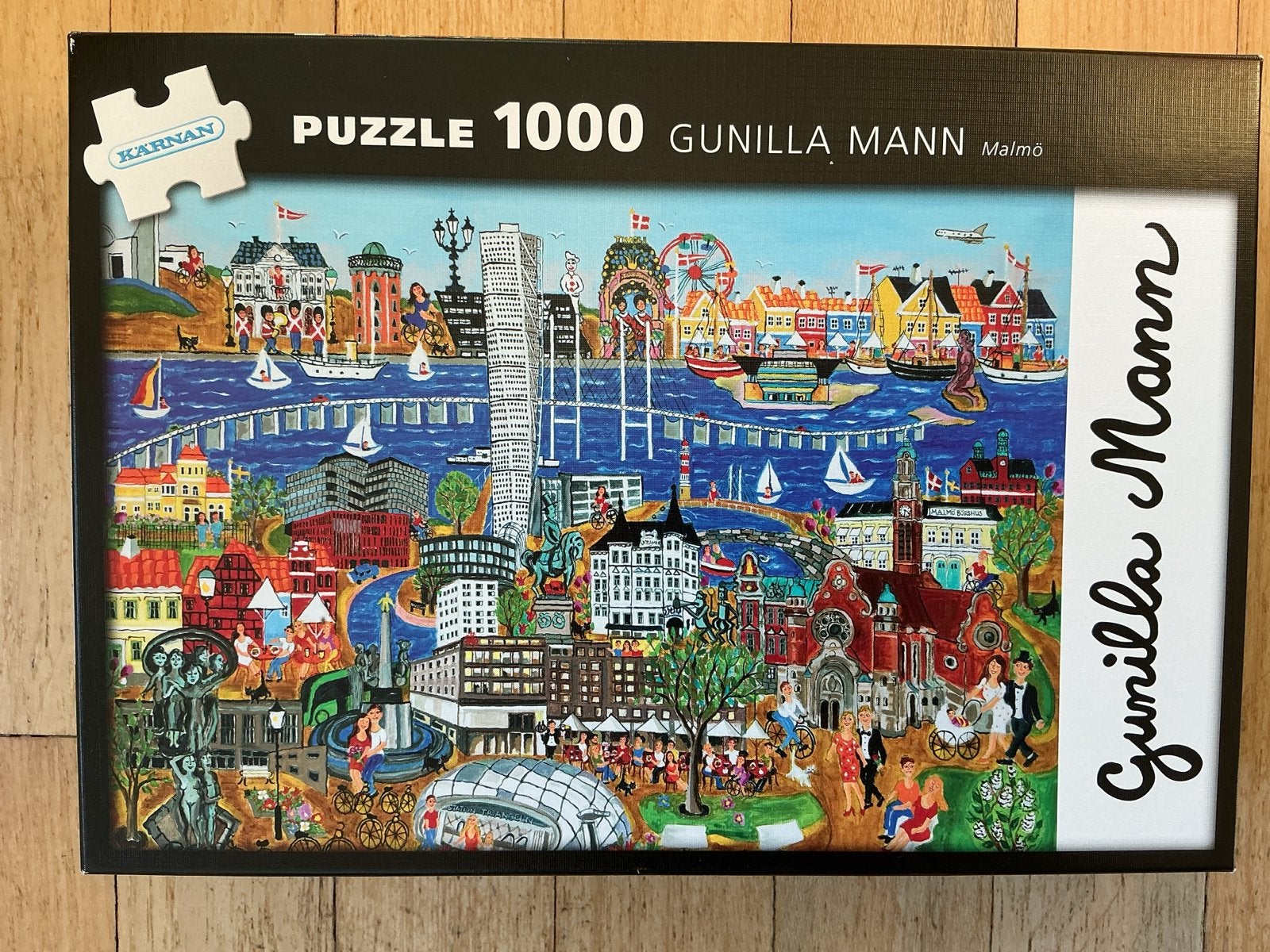 Legpuzzel Malmö (en Kopenhagen) 1000 stukjes - Gunilla Mann, Ophalen of Verzenden, 500 t/m 1500 stukjes, Zo goed als nieuw, Legpuzzel