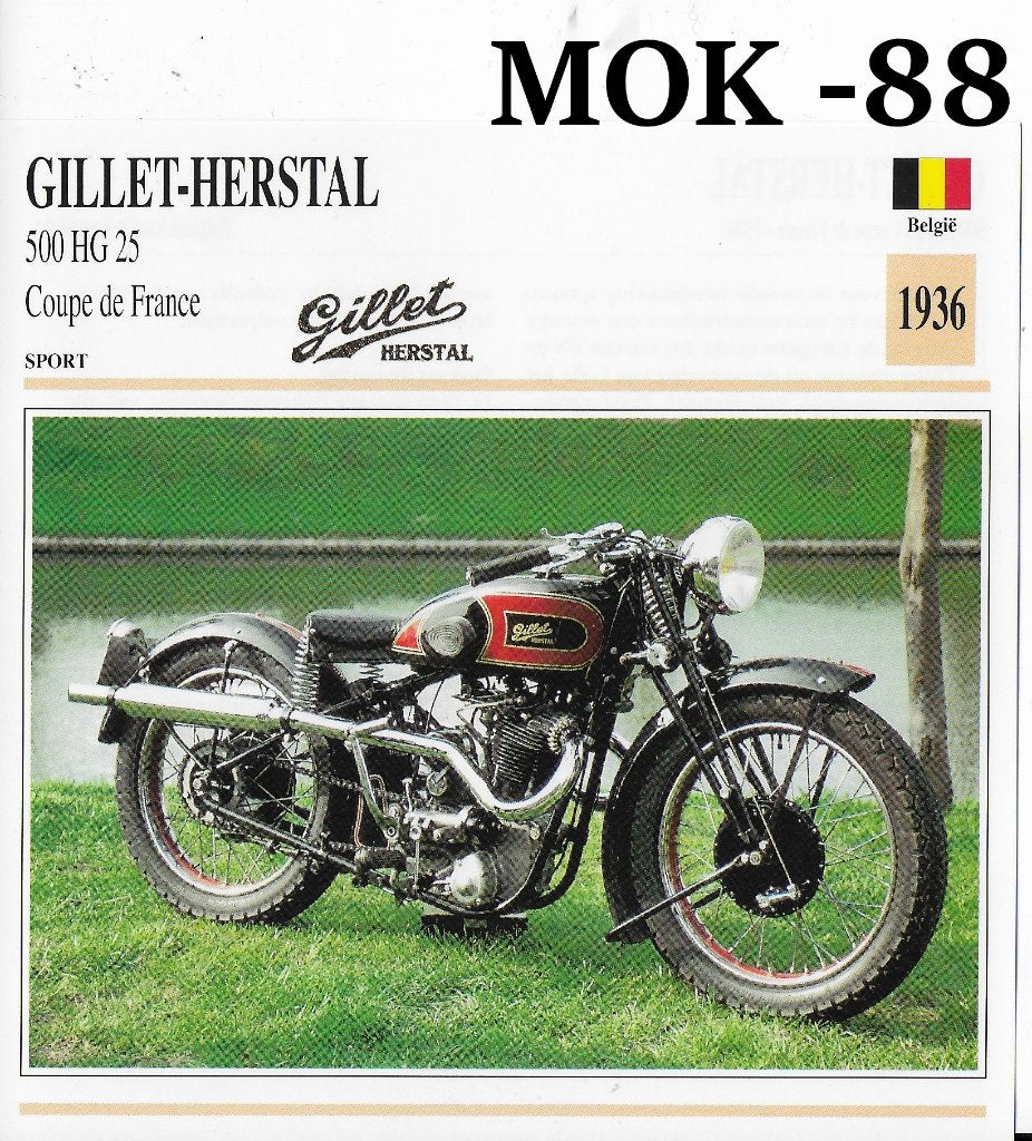 Mok88 motorkaart gillet herstal 500 hg 25 ( 1936 ), Ophalen of Verzenden, Auto's