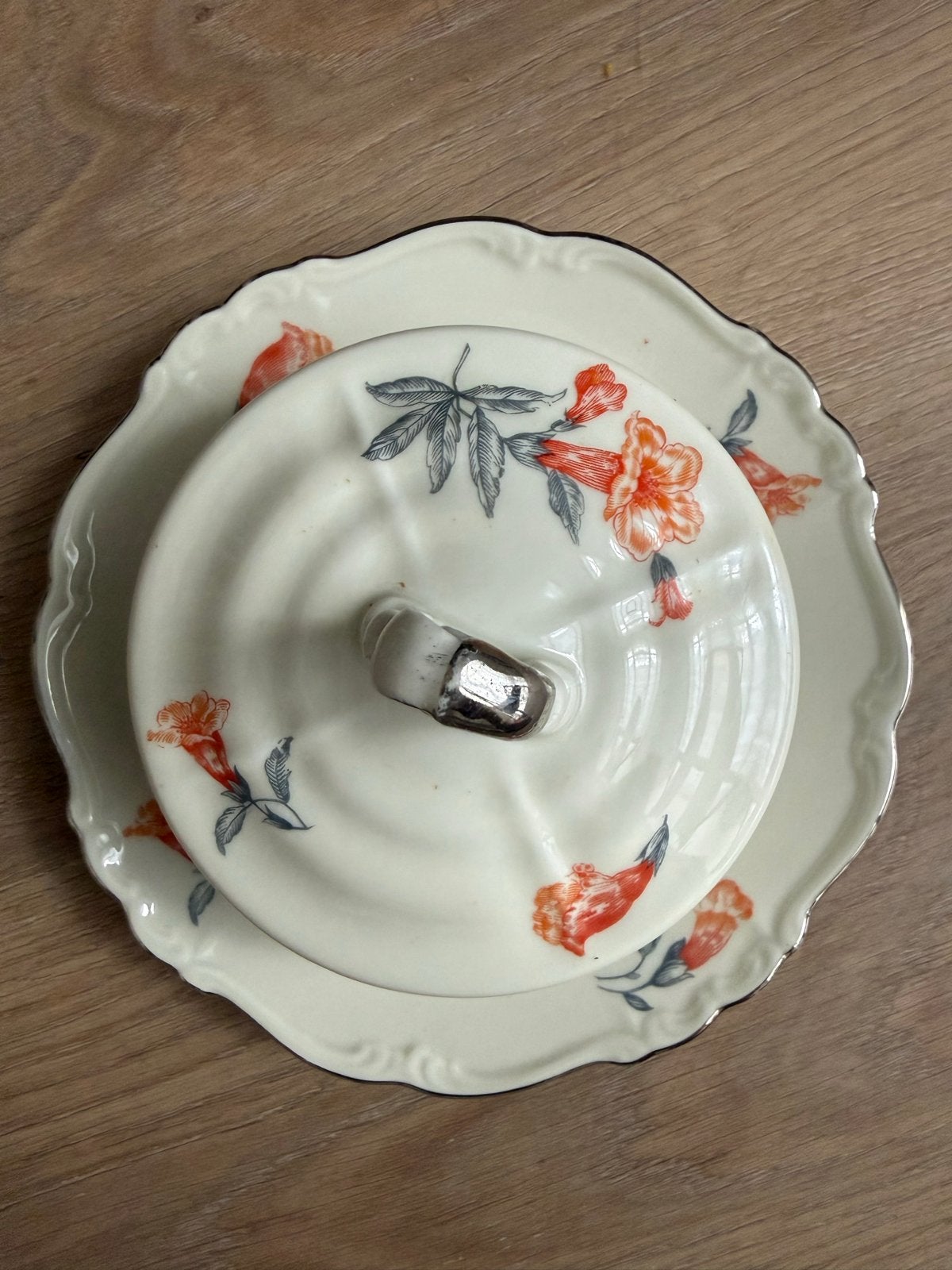 Vintage botervloot met bloemmotief, Ophalen of Verzenden