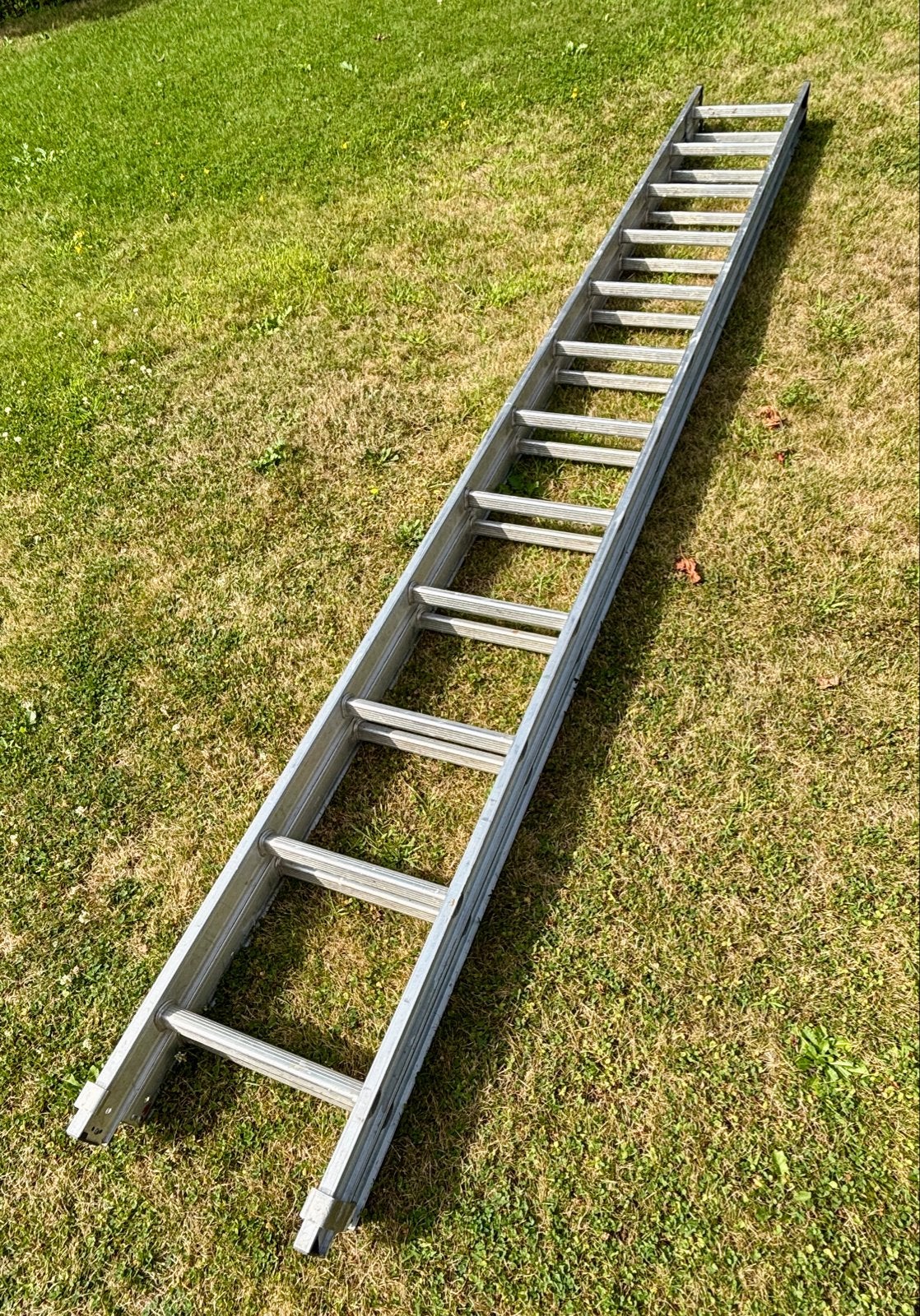 Excelsior aluminium ladder 2x12 treden, 3.40-6.00m, Ophalen, Gebruikt, Ladder, Opvouwbaar of Inschuifbaar