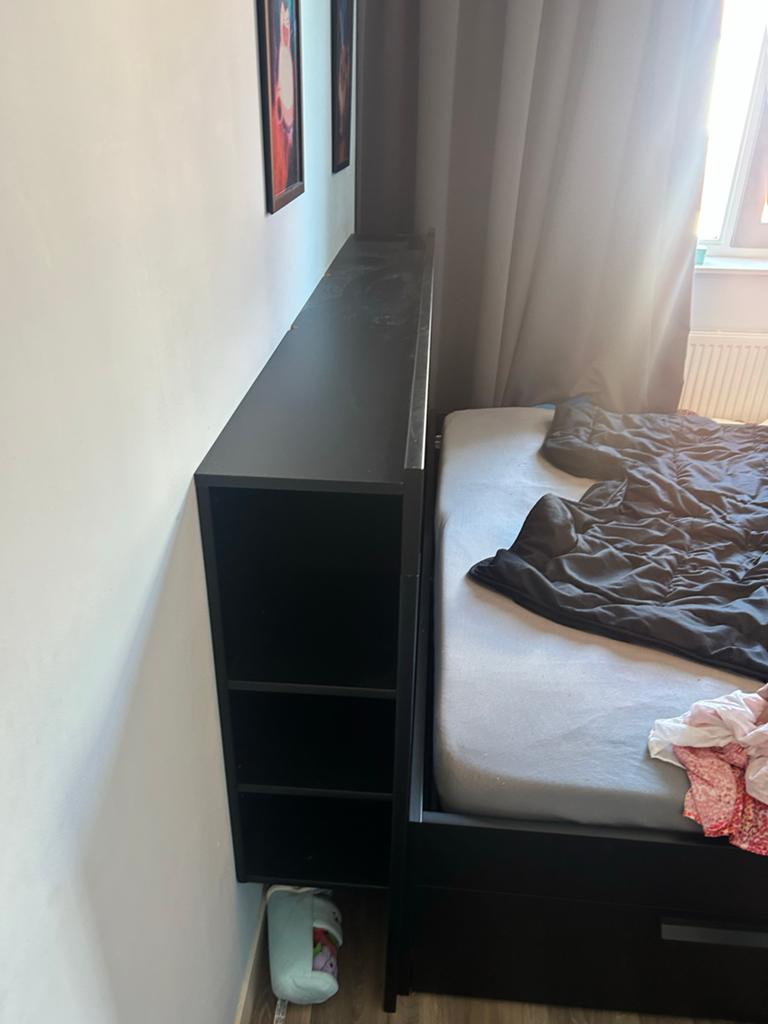 IKEA Brimnes bed 180x200cm met opbergruimte en matrassen, Ophalen, Zwart, Tweepersoons, Zo goed als nieuw