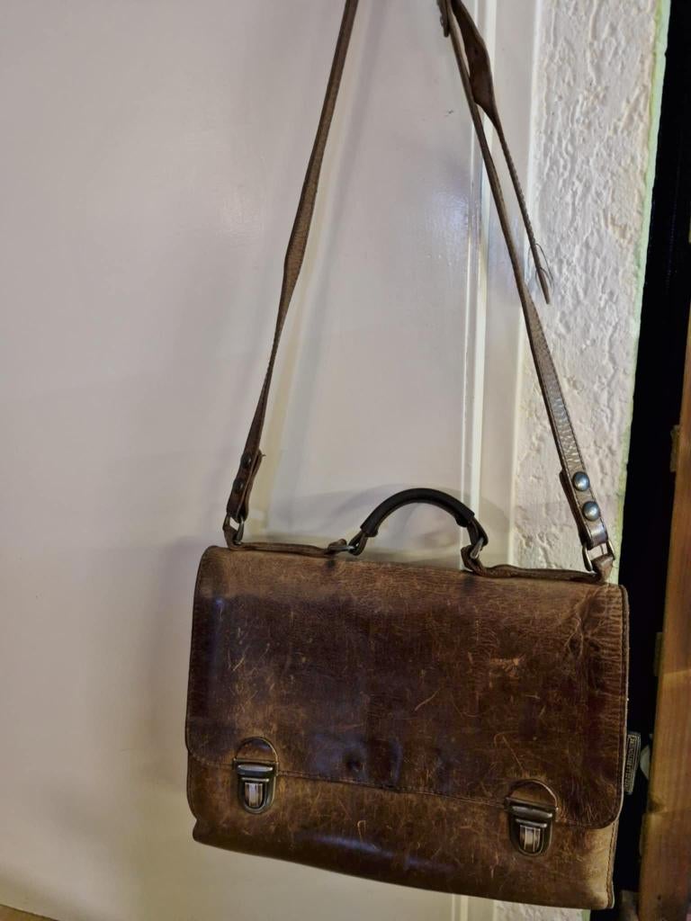 Vintage Fred de la Bretoniere tas,leer,schoudertas,aktetas, Ophalen of Verzenden, Overige typen
