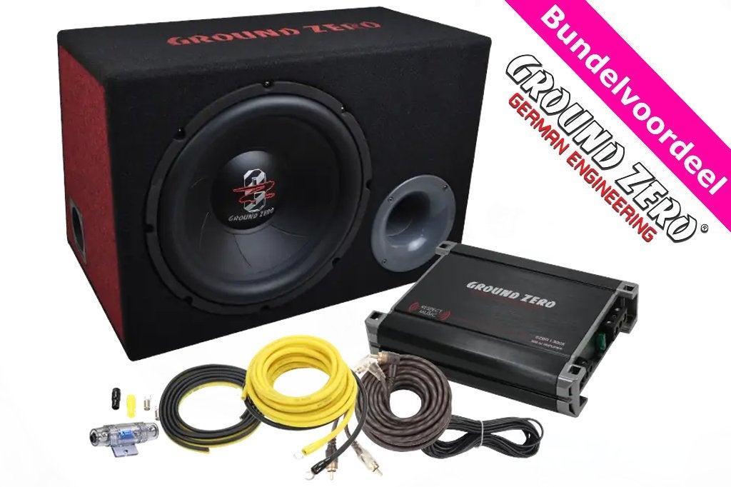 Ground Zero 12'' Subwoofer Kist + Versterker + Kabelset, Auto diversen, Autospeakers, ., Nieuw, Ophalen of Verzenden, .