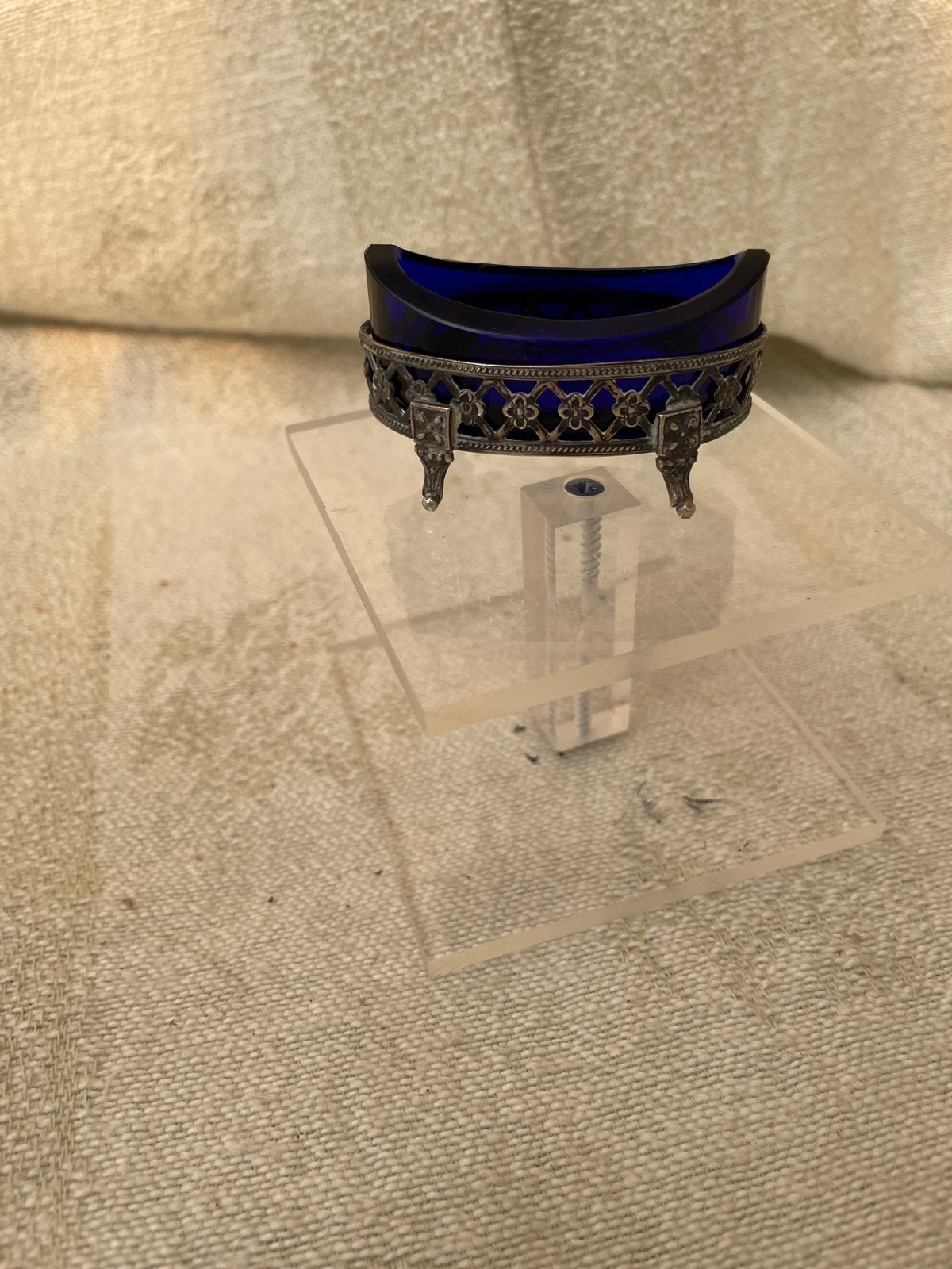 Antiek Zilveren Zoutvat L.A. Meijer met Kobaltblauw Glas, Antiek en Kunst, Ophalen of Verzenden, Zilver