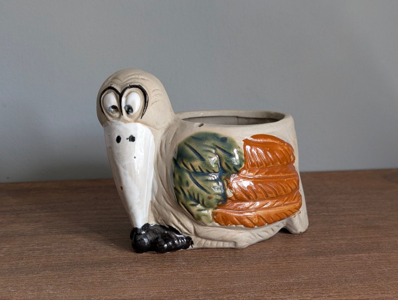 Vintage Bloempot Vogel - Geglazuurd Keramiek, Antiek en Kunst, Ophalen of Verzenden