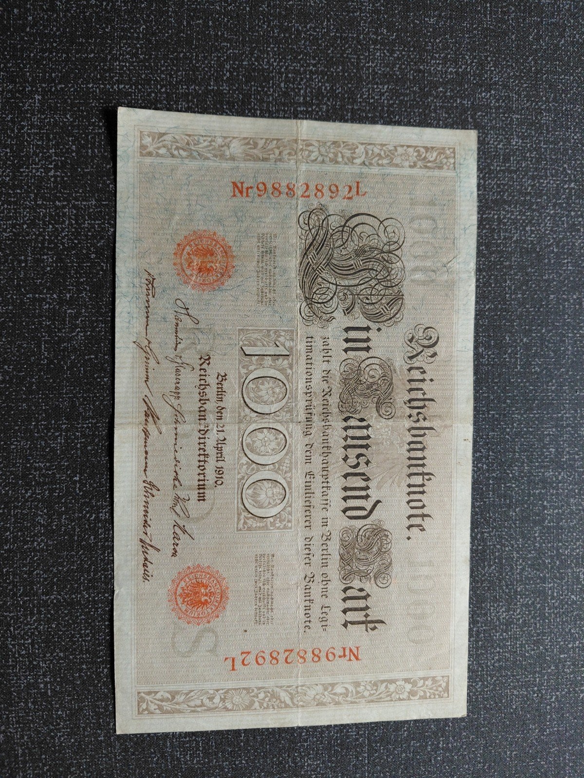 Duits 1000 Mark Reichsbanknote - 21 april 1910 Berlijn, Ophalen of Verzenden, Duitsland, Los biljet