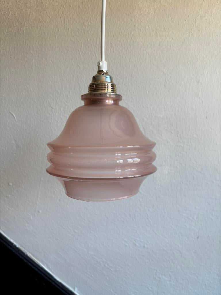 Vintage oud roze glazen tulp ronde hanglamp lampekap lampje, Huis en Inrichting, Lampen | Hanglampen, Ophalen of Verzenden, Zo goed als nieuw