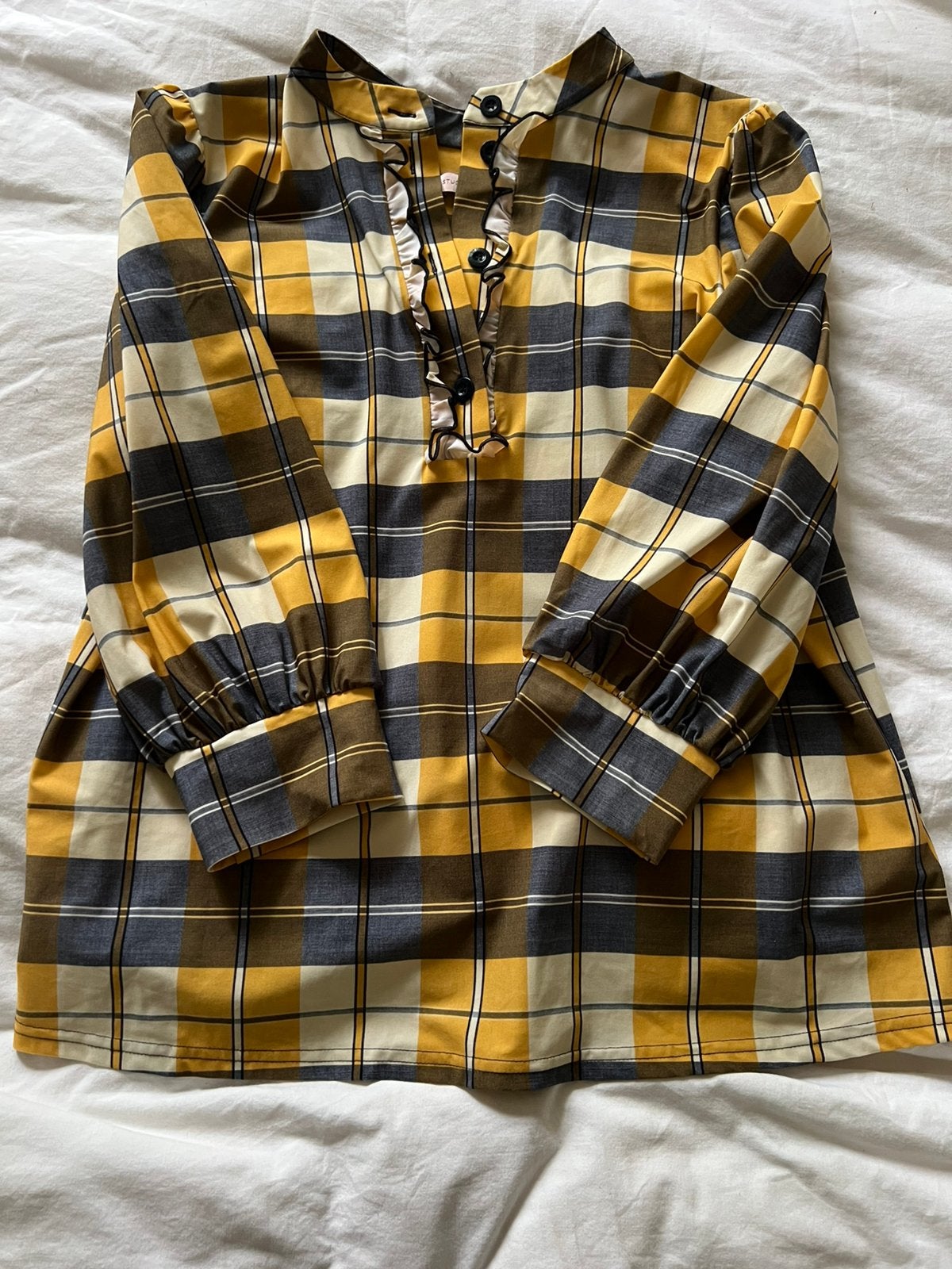 SA veruit blouse okergeel blauw roesje 3/4 mouw nw euro 25, Kleding | Dames, Blouses en Tunieken, Ophalen of Verzenden, Nieuw
