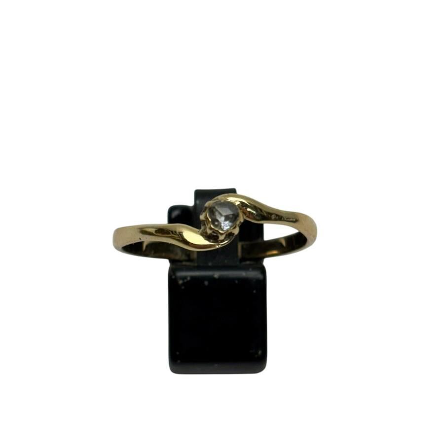 Art deco 14 karaat gouden ring met diamant, 18 tot 19, Ophalen of Verzenden, Zo goed als nieuw, Dame