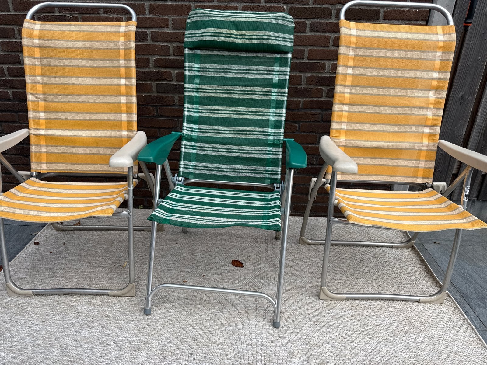 3 Vintage Campingstoelen: 2 Geel, 1 Groen, Ophalen, Gebruikt, Metaal, Inklapbaar