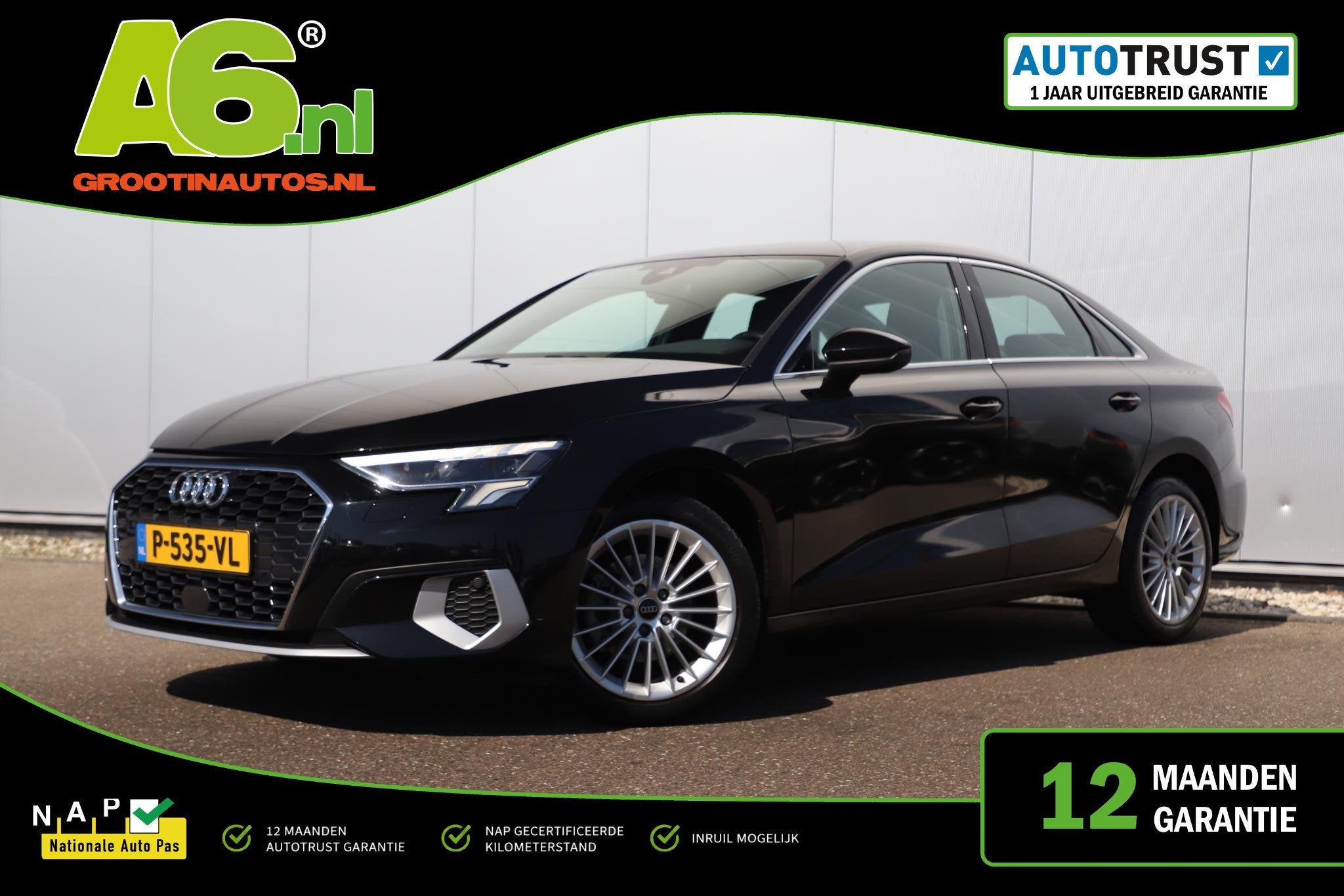 Audi A3 Limousine 35 TFSI Advanced edition 150PK Automaat Le, Auto's, Audi, 4 cilinders, Zwart, 690 kg, Grijs