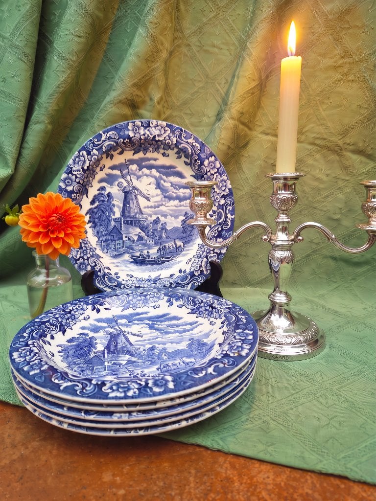Royal Tudor Ware 6 ironstone transferware borden windmolen, Antiek en Kunst, Ophalen of Verzenden