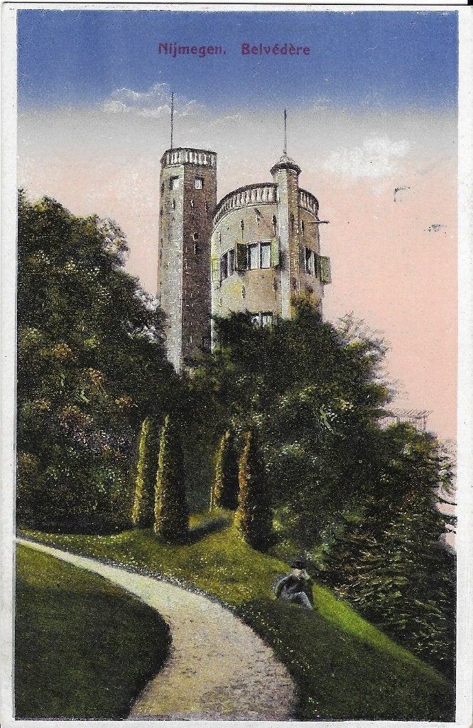 Nijmegen, Belvedere, wachttoren, uitzichttoren, man, Ophalen of Verzenden, Voor 1920, Gelopen, Gelderland