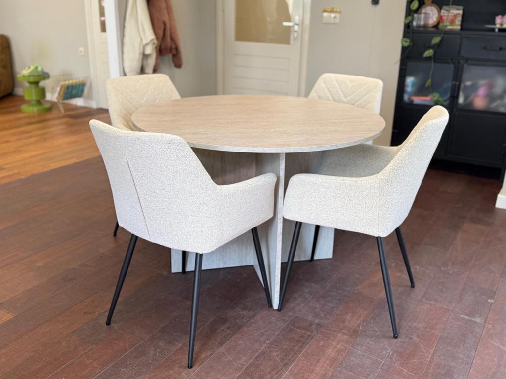 Moderne Eettafel met 4 Stoelen - Zo goed als nieuw, Ophalen, 100 tot 150 cm, Rond, Zo goed als nieuw