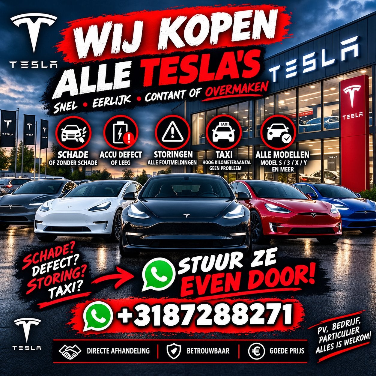 WIJ KOPEN ALLE TESLA’S!  TESLA 3/ Tesla S/Tesla X, Auto-onderdelen, Ophalen of Verzenden
