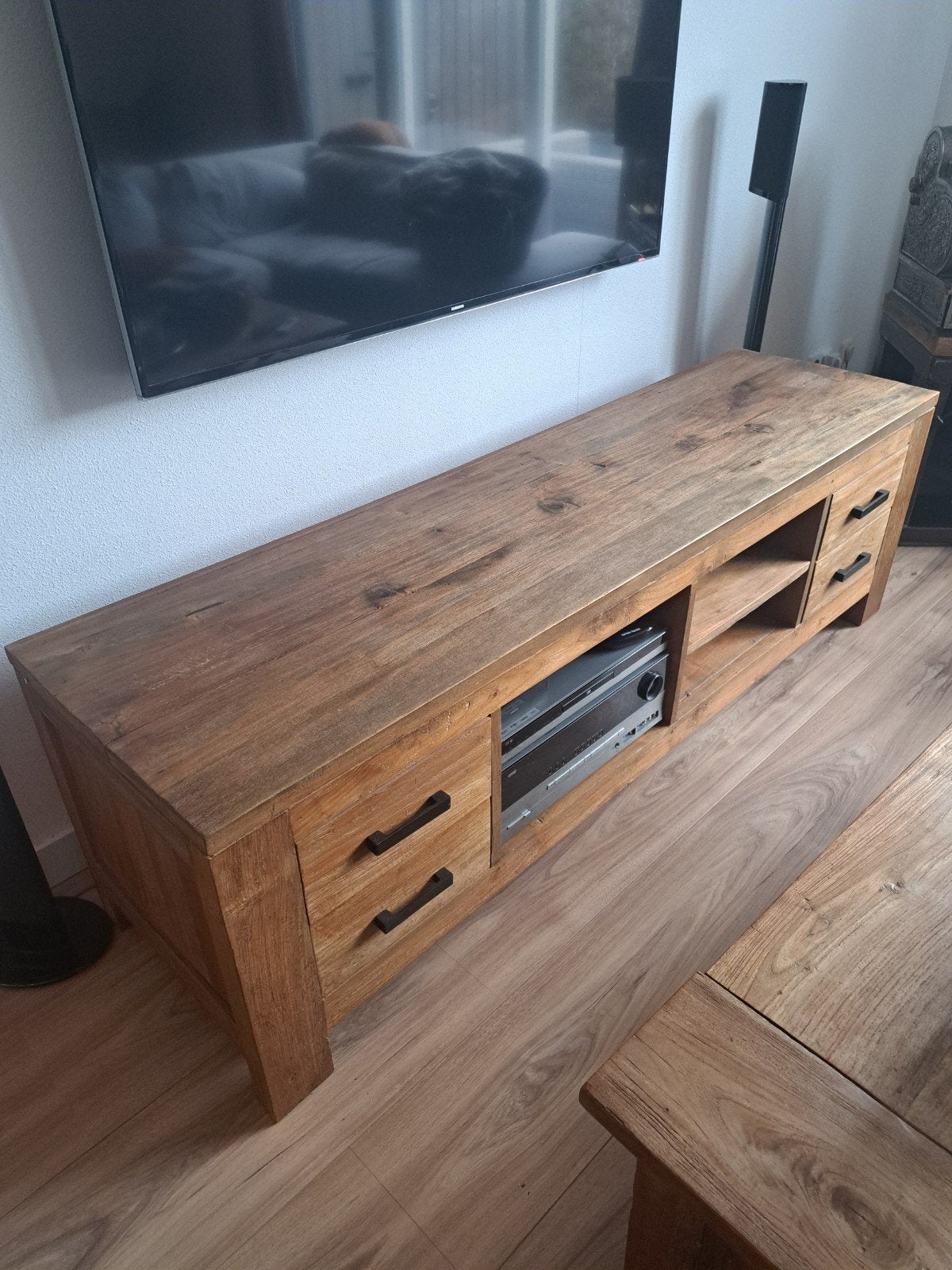 Teakhouten tv-meubel 50dx180bx56h, in goede staat, Huis en Inrichting, Ophalen