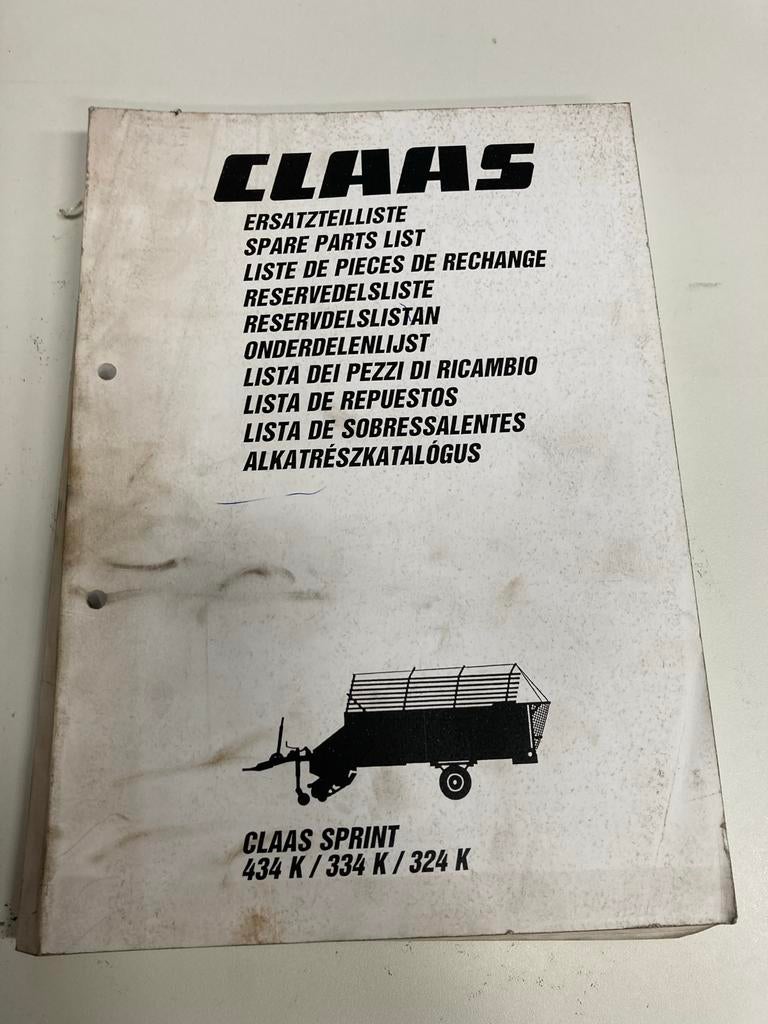 Claas Ladewagen Onderdelenboek Sprint 434K/334K/32, Ophalen of Verzenden