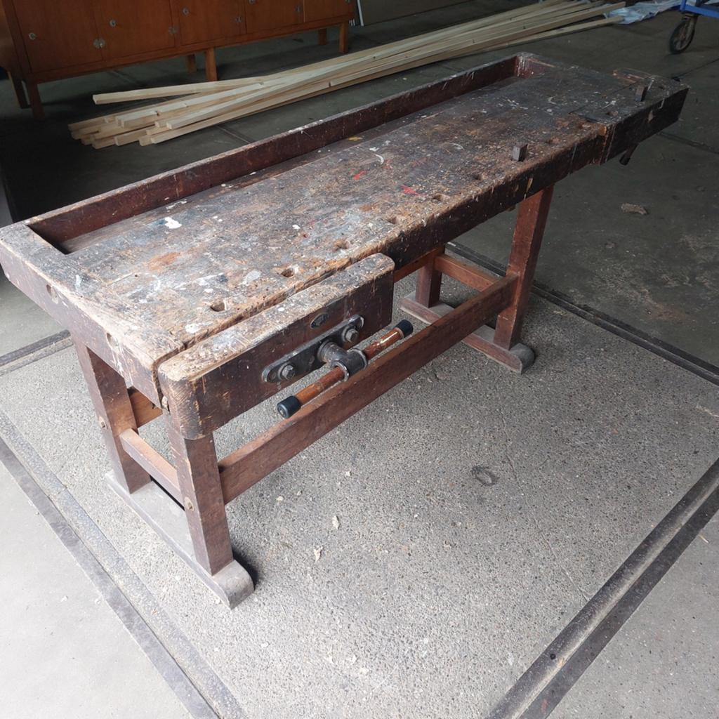 degelijke oude werkbank van de beuk, Ophalen, Gebruikt, 170 cm of meer, Bankschroef