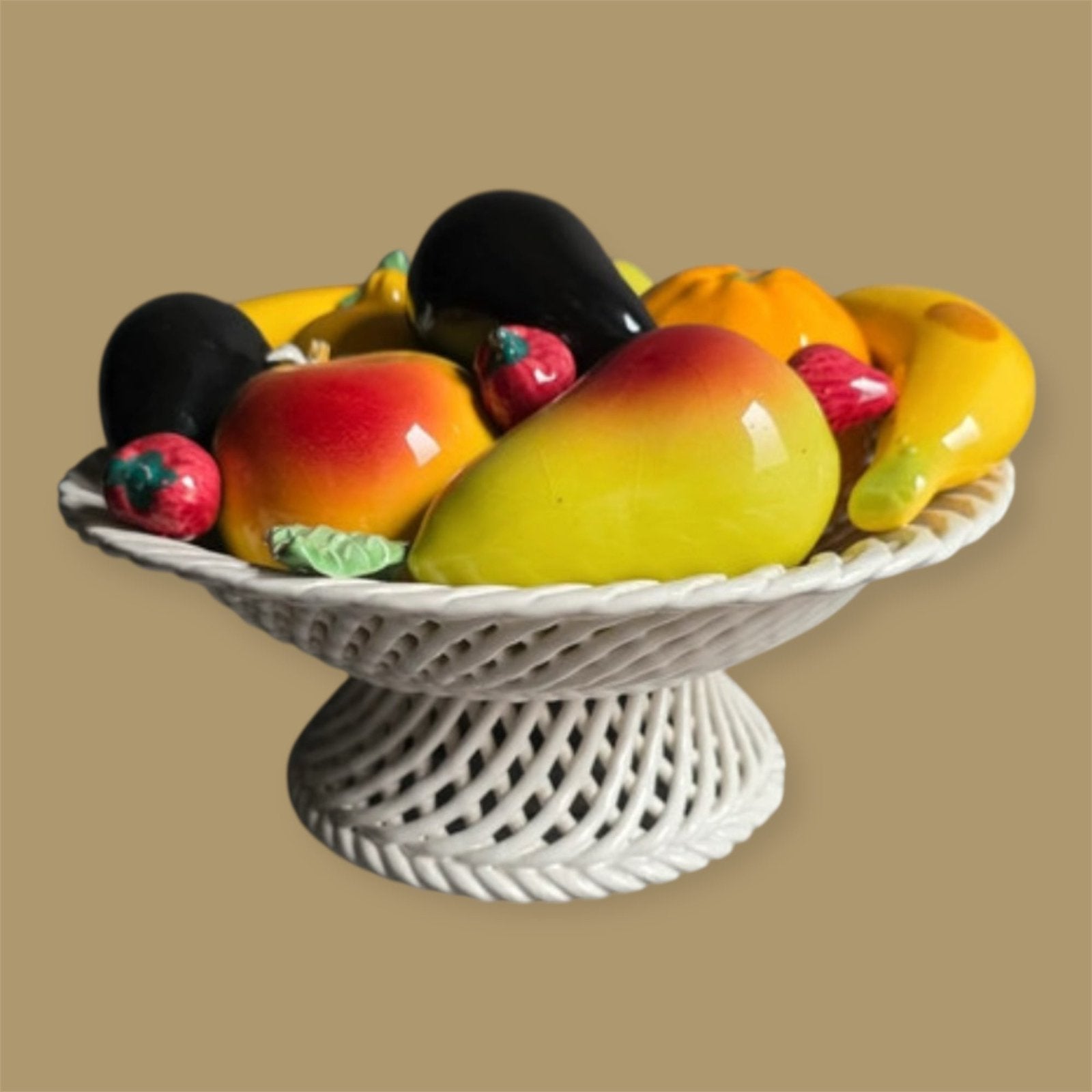 Antiek decoratief tafel stuk mand met fruit volledig intact, Antiek en Kunst, Verzenden