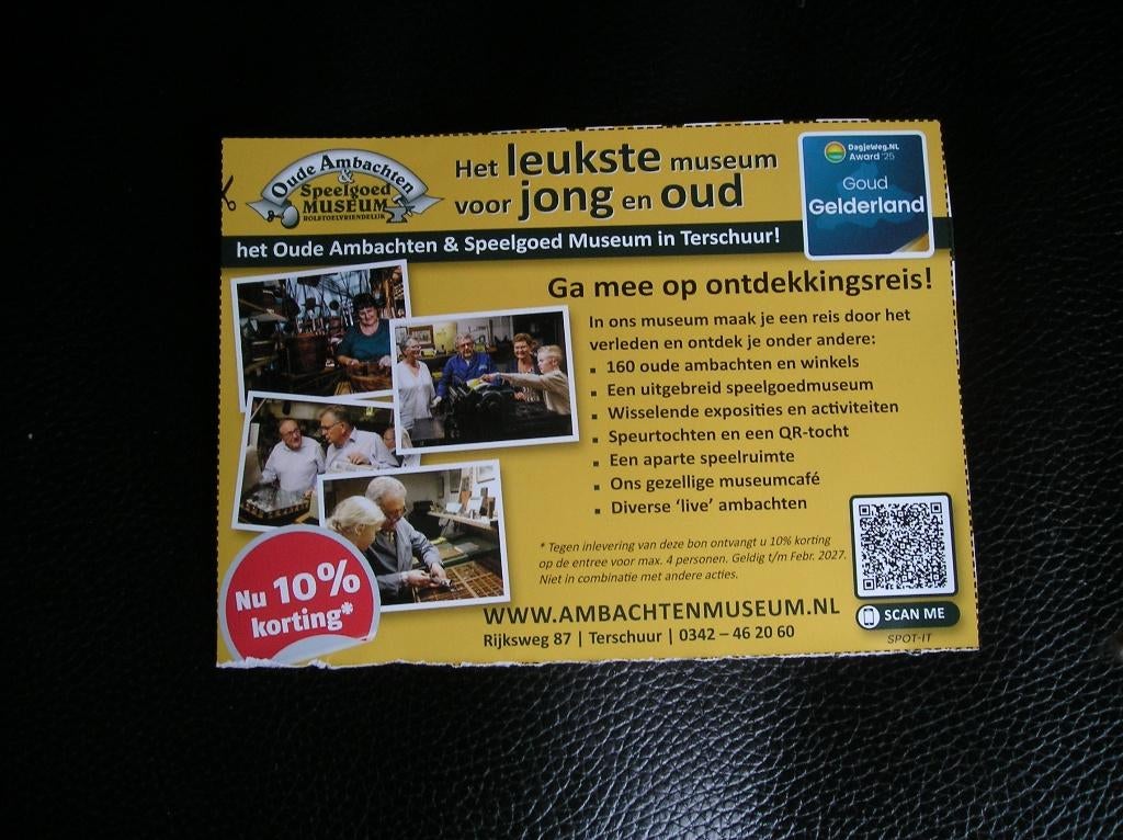 Kortingsbon - 10%  korting Oude Ambachten & Speelgoed museum, Tickets en Kaartjes, Drie personen of meer, Kortingsbon, Overige typen