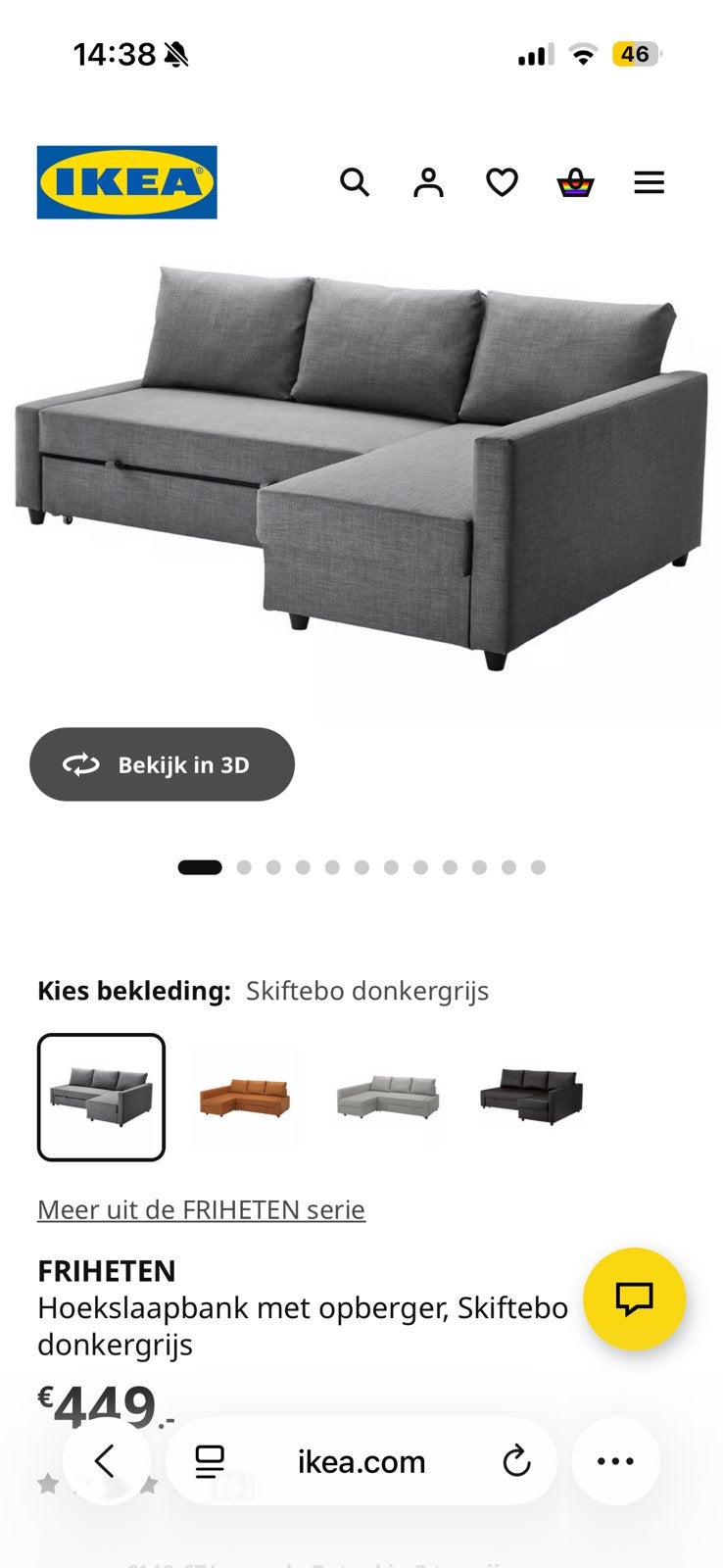 Slaapbank Friheten, Ophalen, Zo goed als nieuw, Tweepersoons, 140 cm