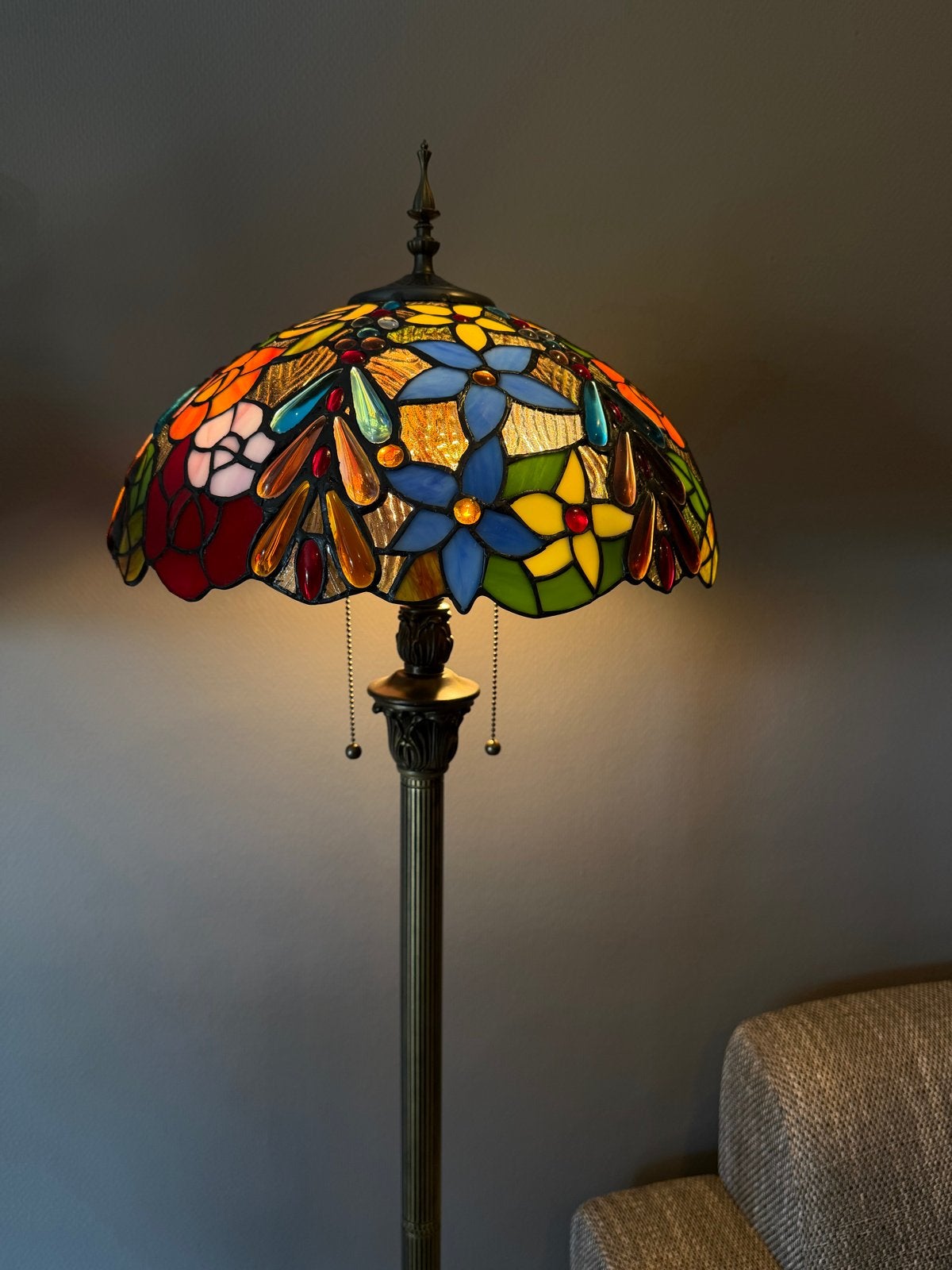 Tiffany Stijl Vloerlamp met Bloemmotief, Ophalen of Verzenden, Zo goed als nieuw, Glas, 150 tot 200 cm