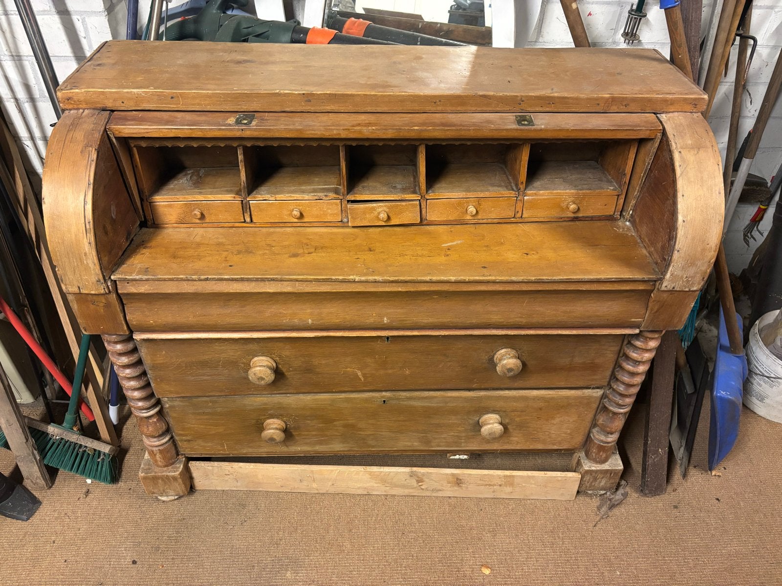 Vintage houten rolluikbureau met lades, Ophalen